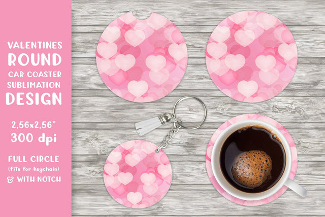 Pink hearts car coaster sublimation. Valentines round coaster Sublimation LaBelezoka 