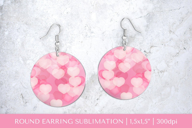 Pink hearts earring sublimation design. Valentines round earrings Sublimation LaBelezoka 