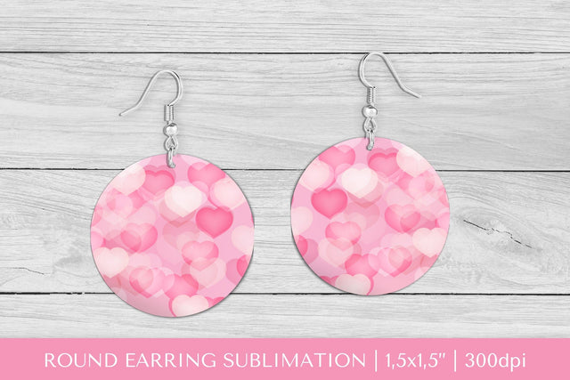 Pink hearts earrings sublimation. Valentines round earring Sublimation LaBelezoka 