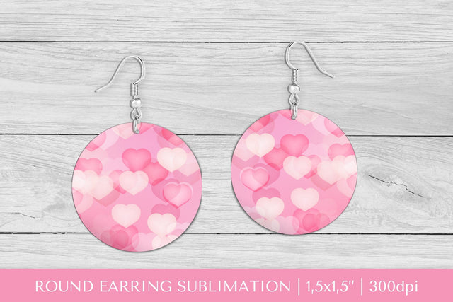 Pink hearts earrings sublimation. Valentines round earring Sublimation LaBelezoka 