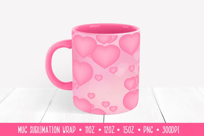 Pink Hearts Mug Sublimation Design. Valentines Mug Wrap Sublimation LaBelezoka 