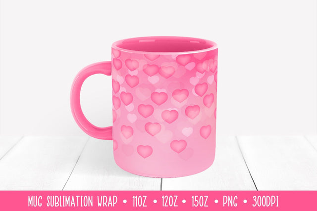 Pink Hearts Mug Sublimation Wrap. Romantic Mug Design Sublimation LaBelezoka 