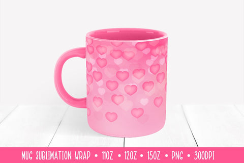 Pink Hearts Mug Sublimation Wrap. Romantic Mug Design Sublimation LaBelezoka 