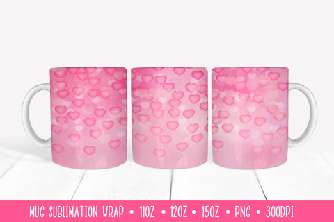 Pink Hearts Mug Sublimation Wrap. Romantic Mug Design Sublimation LaBelezoka 