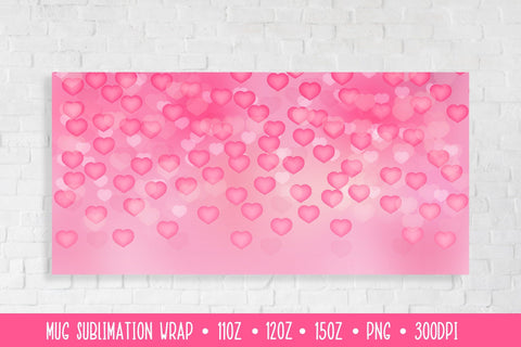 Pink Hearts Mug Sublimation Wrap. Romantic Mug Design Sublimation LaBelezoka 