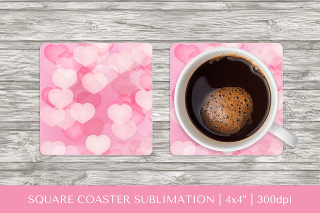 Pink hearts square coaster sublimation. Valentines coaster Sublimation LaBelezoka 