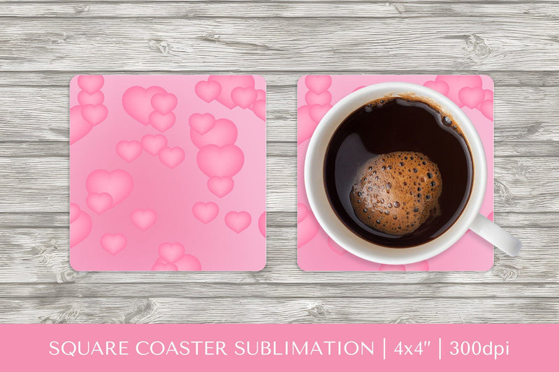 Pink hearts square coaster sublimation Valentines design 016 Sublimation LaBelezoka 