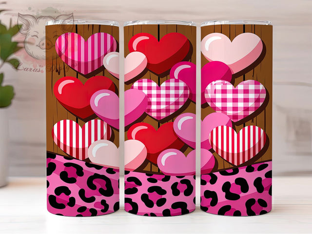 Pink Hearts Valentine Leopard Tumbler, Valentine Leopard Pattern, Cute Animal Print Design, 20Oz Sublimation Wrap, Romantic Leopard Art, Love Heart Texture, Tumbler Sublimation Sublimation Lara' s Designs 