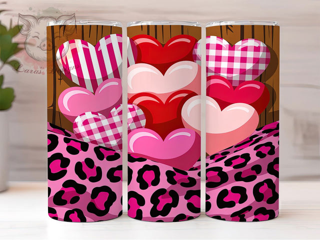Pink Hearts Valentine Leopard Tumbler, Valentine Leopard Pattern, Cute Animal Print Design, 20Oz Sublimation Wrap, Romantic Leopard Art, Love Heart Texture, Tumbler Sublimation Sublimation Lara' s Designs 