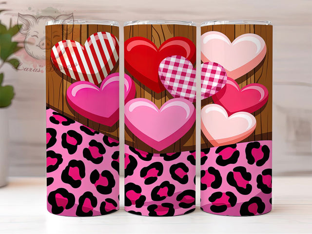 Pink Hearts Valentine Leopard Tumbler, Valentine Leopard Pattern, Cute Animal Print Design, 20Oz Sublimation Wrap, Romantic Leopard Art, Love Heart Texture, Tumbler Sublimation Sublimation Lara' s Designs 