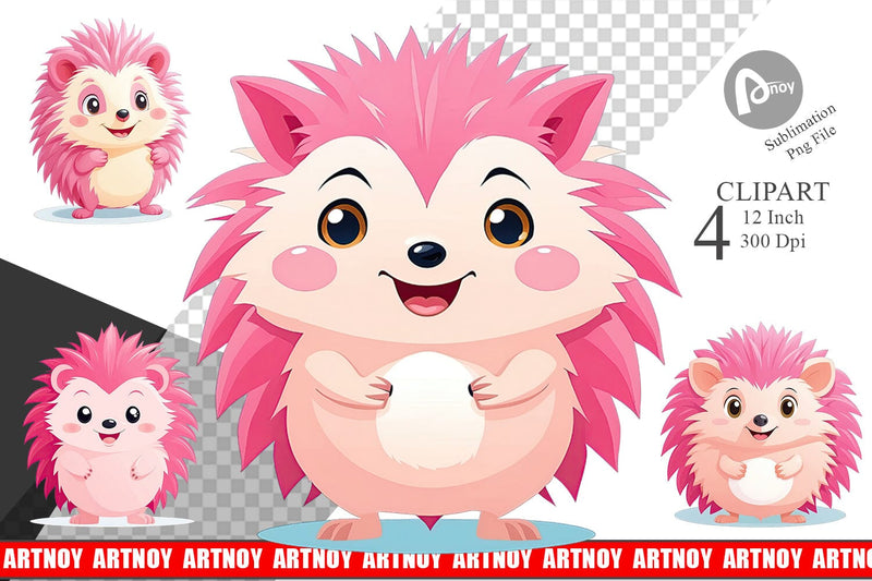 Pink Hedgehog Valentine Clipart Sublimation artnoy 