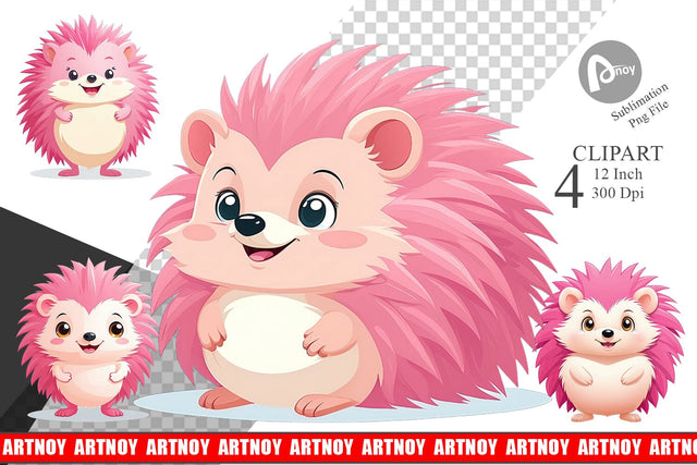 Pink Hedgehog Valentine Clipart Sublimation artnoy 