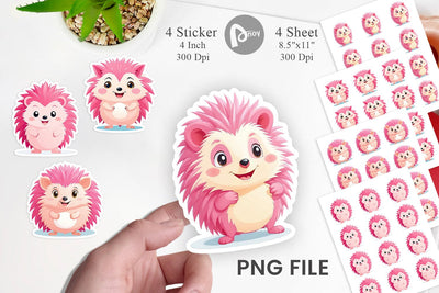 Pink Hedgehog Valentine Sticker Sublimation artnoy 