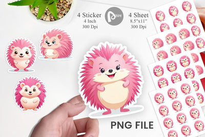 Pink Hedgehog Valentine Sticker Sublimation artnoy 