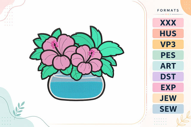 Pink Hibiscus Flowers Blue Bowl Embroidery Design Embroidery/Applique DESIGNS sg embroidery 