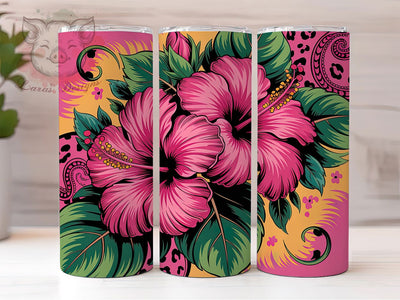 Pink Hibiscus Tropical Bloom 20oz Tumbler, Tropical Flowers, Floral Bloom, Seamless Pattern, Nature Inspired, 20oz Tumbler Wrap, Sublimation PNG Sublimation Lara' s Designs 