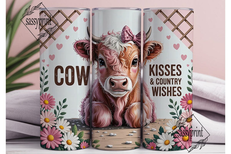 Pink Highland Calf Floral 20oz Tumbler Sublimation sassyprint 