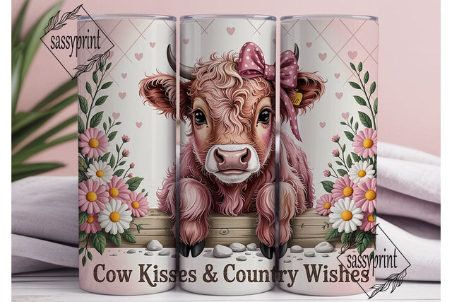 Pink Highland Calf Floral 20oz Tumbler Sublimation sassyprint 