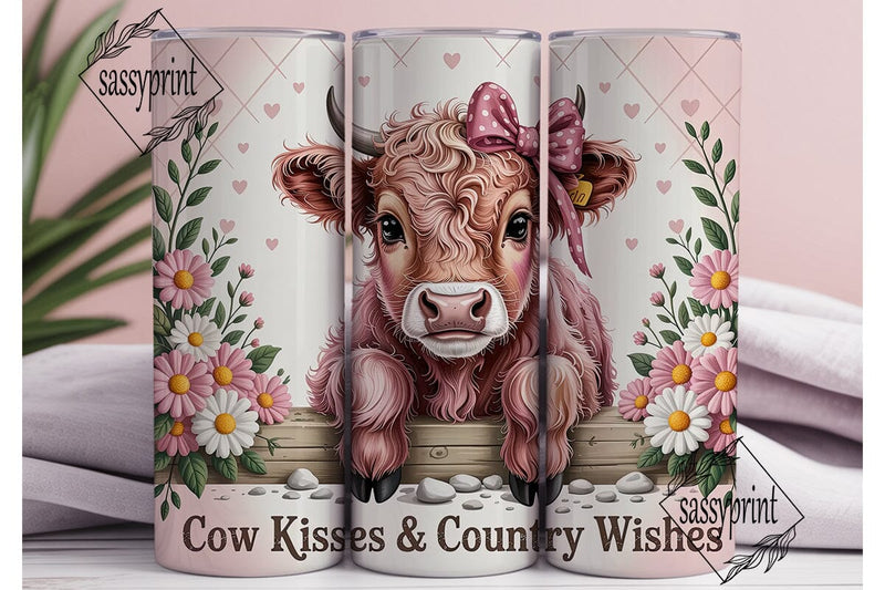 Pink Highland Calf Floral 20oz Tumbler Sublimation sassyprint 