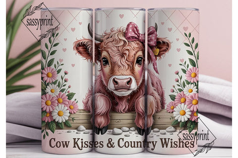Pink Highland Calf Floral 20oz Tumbler Sublimation sassyprint 
