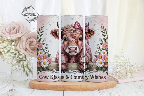 Pink Highland Calf Floral 20oz Tumbler Sublimation sassyprint 
