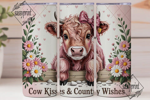 Pink Highland Calf Floral 20oz Tumbler Sublimation sassyprint 