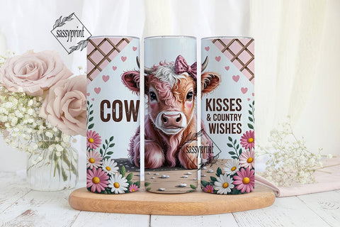 Pink Highland Calf Floral 20oz Tumbler Sublimation sassyprint 