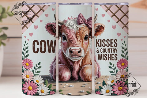 Pink Highland Calf Floral 20oz Tumbler Sublimation sassyprint 
