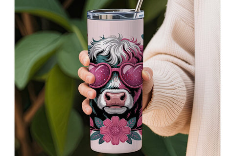 Pink Highland Cow 20oz Tumbler Wrap Sublimation DesignSVG 