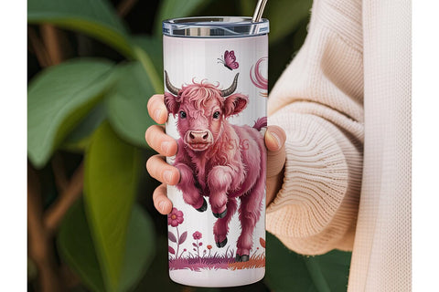 Pink Highland Cow 20oz Tumbler Wrap Sublimation DesignSVG 