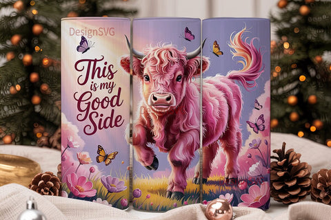 Pink Highland Cow 20oz Tumbler Wrap Sublimation DesignSVG 