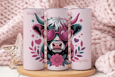 Pink Highland Cow 20oz Tumbler Wrap Sublimation DesignSVG 