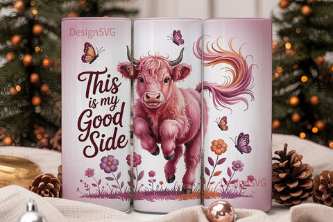 Pink Highland Cow 20oz Tumbler Wrap Sublimation DesignSVG 