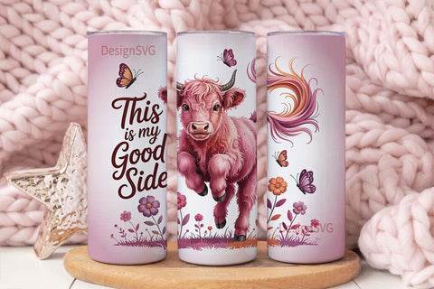 Pink Highland Cow 20oz Tumbler Wrap Sublimation DesignSVG 