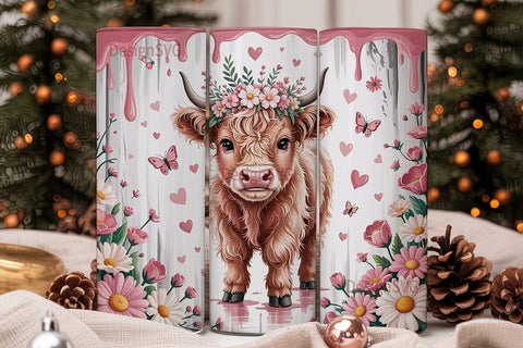 Pink Highland Cow Calf 20oz Tumbler Wrap Sublimation DesignSVG 