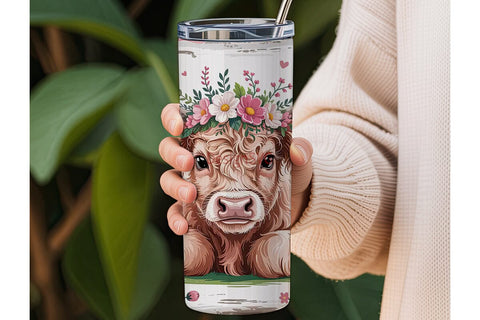 Pink Highland Cow Calf 20oz Tumbler Wrap Sublimation DesignSVG 