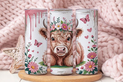 Pink Highland Cow Calf 20oz Tumbler Wrap Sublimation DesignSVG 