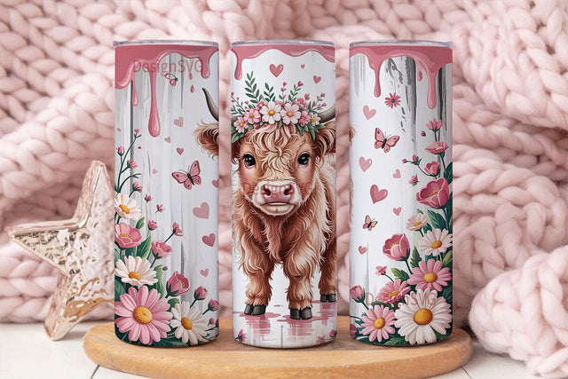 Pink Highland Cow Calf 20oz Tumbler Wrap Sublimation DesignSVG 