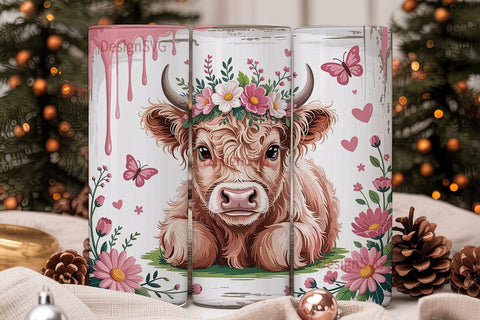Pink Highland Cow Calf 20oz Tumbler Wrap Sublimation DesignSVG 