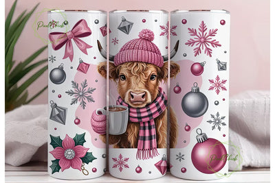 Pink Highland Cow Christmas 20oz Tumbler Sublimation PixelChick 