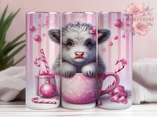 Pink Highland Cow Christmas Tumbler, Cute Christmas Design, 20oz Wrap, Festive Drinkware, Holiday Cow Decor, Winter Sublimation, Unique Christmas Gift Sublimation Li Zamperini 