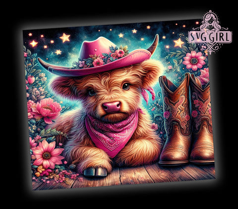 Pink Highland Cow Cowgirl 20oz Tumbler Wrap Sublimation Design, Straight Tapered Tumbler Wrap, Highland Cow Tumbler Png, Instant Digital Download Sublimation SvggirlplusArt 