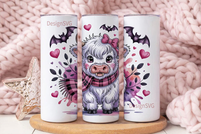 Pink Highland Cow Halloween 20oz Tumbler Sublimation DesignSVG 