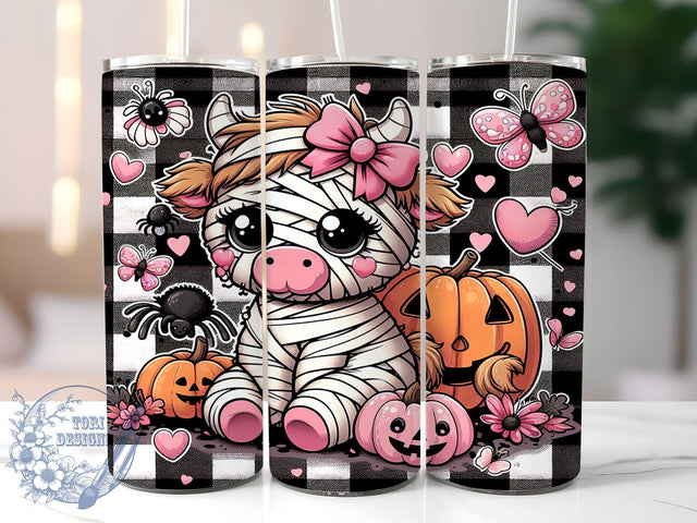 Pink Highland Cow, Halloween Decor, Tumbler PNG, Sublimation Art, Cute Cow, Spooky Season, Fall Gift, Digital Download Sublimation ToriDesigns 