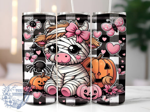 Pink Highland Cow, Halloween Decor, Tumbler PNG, Sublimation Art, Cute Cow, Spooky Season, Fall Gift, Digital Download Sublimation ToriDesigns 
