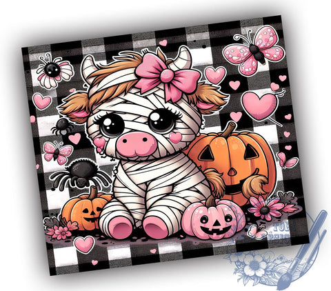 Pink Highland Cow, Halloween Decor, Tumbler PNG, Sublimation Art, Cute Cow, Spooky Season, Fall Gift, Digital Download Sublimation ToriDesigns 