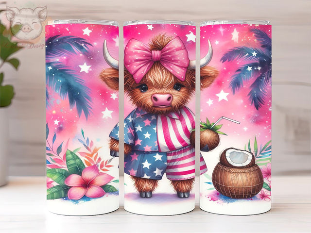 Pink Highland Cow Summer 20oz Tumbler Png, Straight & Tapered Tumbler Png, Hello Summer Tumbler Png, Digital Download PNG Sublimation Lara' s Designs 