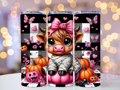 Pink Highland Cow Tumbler, Mummy Cow Tumbler, 20oz Sublimation, Halloween Decor, Cute Cow Gift, Spooky Season Drinkware, Instant Digital Download Sublimation SvggirlplusArt 