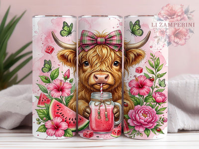 Pink Highland Watermelon 20oz Tumbler, Pink Highland, Highland Watermelon, Watermelon Tumbler, 20oz Tumbler, Highland Cow, Pink Watermelon, Tumbler Wrap Sublimation Li Zamperini 