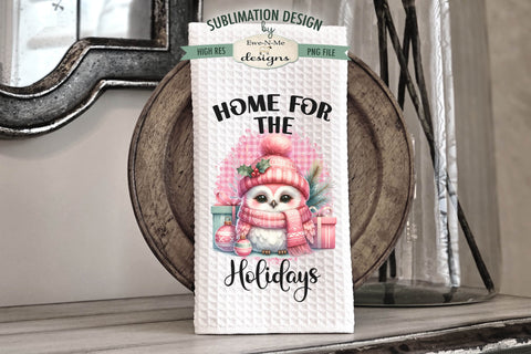 Pink Holiday Owls Kitchen Towel Sublimation Designs Sublimation Ewe-N-Me Designs 